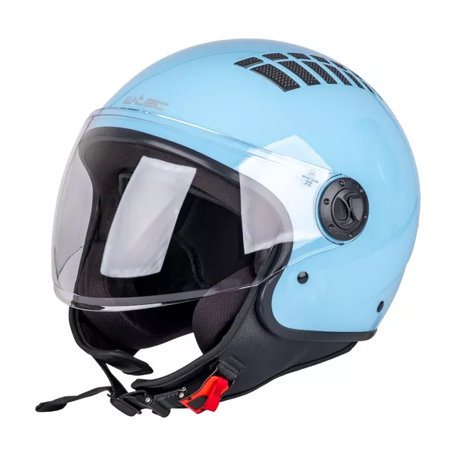 Kask motocyklowy otwarty W-TEC Baraldo Celeste ∙ uchylny wizjer ∙ zapięcie mikrometryczne ∙ wyjmowana wyściółka ∙ homologacja