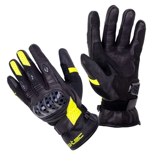 Skórzane rękawice motocyklowe W-TEC Kudavo - Czarny-fluo - Czarny-fluo
