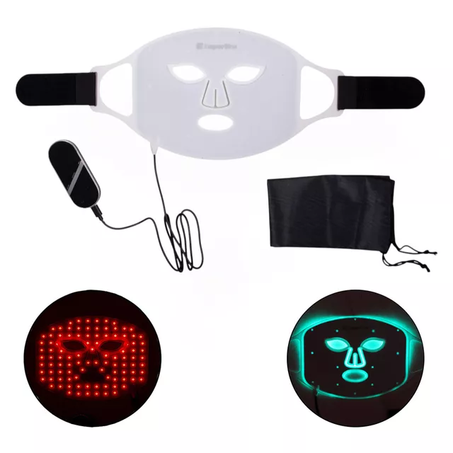 Maska LED do twarzy i szyi inSPORTline Santorina ∙ 100 diod ∙ 7 trybów kolorów ∙ ładowanie USB-C ∙ 3 poziomy intensywności