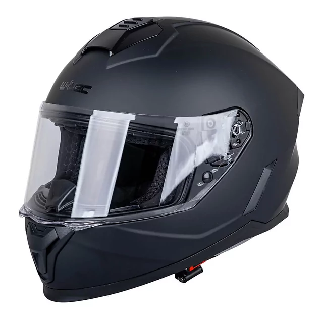 Kask integralny dziecięcy W-TEC Basmeck ∙ homologacja ∙ ABS ∙ zamykana wentylacja ∙ wyjmowana wyściółka ∙ zapięcie mikrometryczne - Czarny matowy