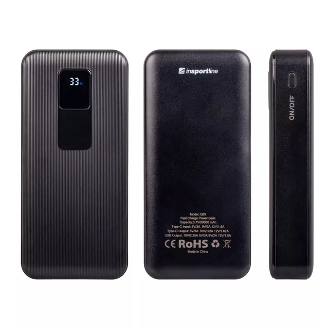 Powerbank PD QC z USB-C i wyświetlaczem inSPORTline PowerTwenty 20000 mAh