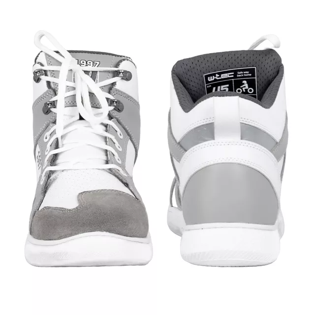 Buty motocyklowe W-TEC Arimes ∙ męskie ∙ wysoka cholewka ∙ ochrona kostek i pięt ∙ idealne na miasto ∙ antypoślizgowe - Biały szary
