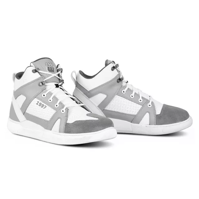 Buty motocyklowe W-TEC Arimes ∙ męskie ∙ wysoka cholewka ∙ ochrona kostek i pięt ∙ idealne na miasto ∙ antypoślizgowe - Biały szary - Biały szary