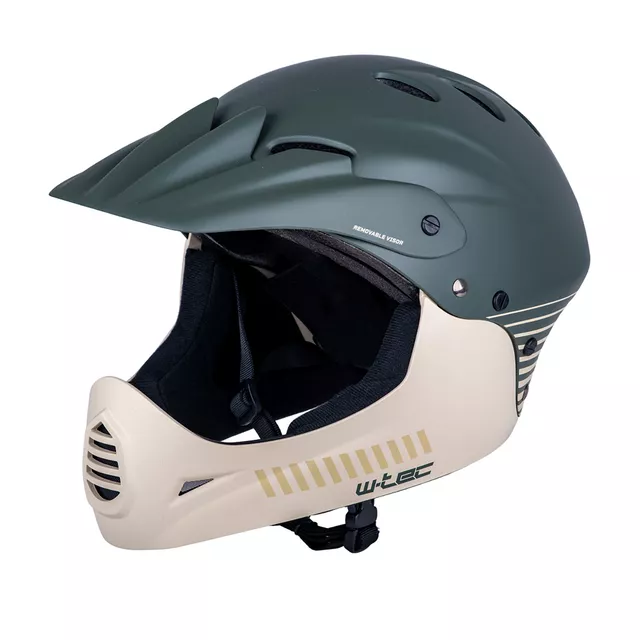 Kask downhillowy W-TEC Campanero Coast Forest ∙ full face/open face ∙ zintegrowana osłona ∙ rozmiar S-L ∙ norma EN 1078