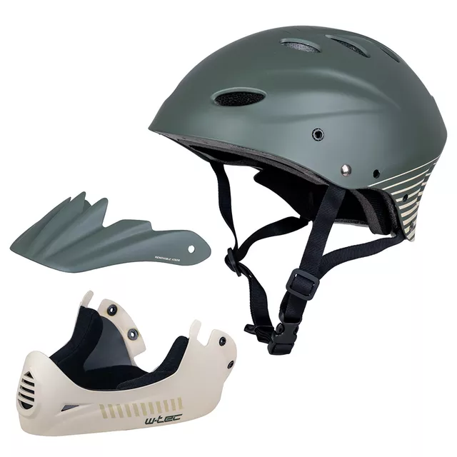 Kask downhillowy W-TEC Campanero Coast Forest ∙ full face/open face ∙ zintegrowana osłona ∙ rozmiar S-L ∙ norma EN 1078
