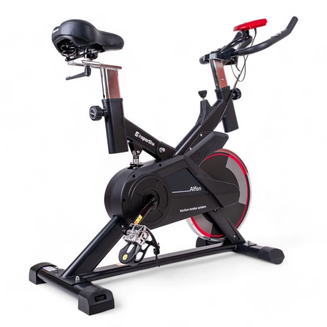 Rower treningowy spinningowy inSPORTline Alfan - Czarny - Czarno-czerwony