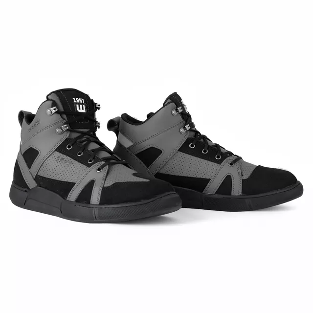 Buty motocyklowe męskie W-TEC Milwook ∙ skóra zamszowa ∙ membrana wodoodporna ∙ ochrona kostek ∙ oddychające - Szaro-czarny