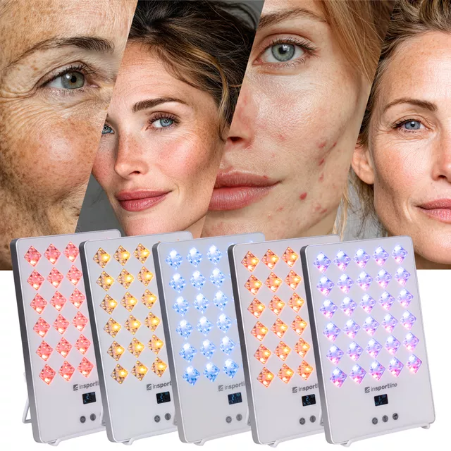 Panel LED na podczerwień terapeutyczny inSPORTline Veluni ∙ terapia czerwone/NIR ∙ bezprzewodowy ∙ timer 5-30 min ∙ stojak regulowany