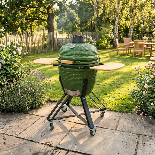 Ceramiczny grill kamado inSPORTline Pyrexo 18" ∙ termometr ∙ bambusowe półki ∙ kółka transportowe ∙ pokrowiec ochronny