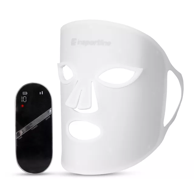 Maska LED do twarzy i szyi inSPORTline Santorina ∙ 100 diod ∙ 7 trybów kolorów ∙ ładowanie USB-C ∙ 3 poziomy intensywności
