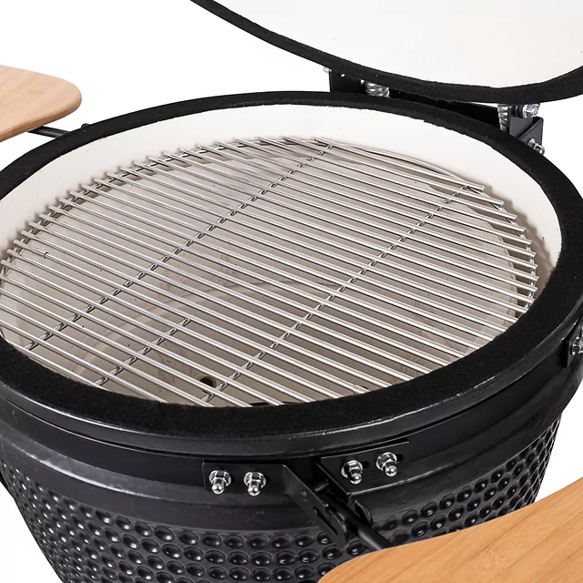 Ceramiczny grill kamado inSPORTline Pyrexo 21 ∙ bambusowe półki boczne ∙ zintegrowany termometr ∙ kółka transportowe