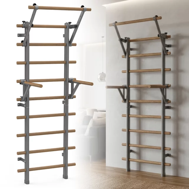 Drabinka gimnastyczna inSPORTline Wootaline 199x80 cm ∙ z drążkiem i poręczami ∙ nośność 150 kg ∙ rama stal/drewno