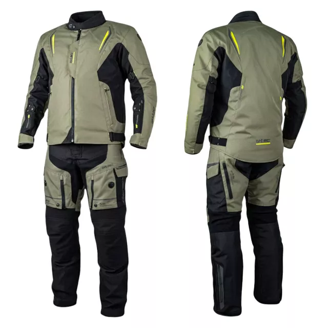Spodnie motocyklowe W-TEC Karmal ∙ wodoodporne ∙ termiczna wkładka ∙ certyfikowane ochraniacze ∙ wentylowane ∙ kieszenie ∙ odblaski - czarno-oliwkowy