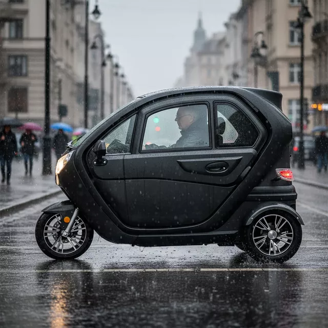Elektryczny skuter zabudowany W-TEC Tukago ∙ trójkołowy ∙ mikropojazd ∙ 45 km/h ∙ zasięg 50 km ∙ nośność 240 kg ∙ kamera cofania ∙ ogrzewanie - Czarny