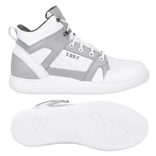 Buty motocyklowe W-TEC Arimes ∙ męskie ∙ wysoka cholewka ∙ ochrona kostek i pięt ∙ idealne na miasto ∙ antypoślizgowe - Biały szary