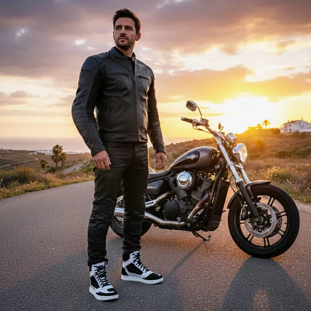 Buty motocyklowe W-TEC Bastige ∙ naturalna skóra ∙ ochrona kostek ∙ wzmocniona pięta i nosek ∙ antypoślizgowa podeszwa ∙ wentylacja - Czarno-biały