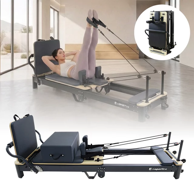 Reformer do pilatesu inSPORTline Comfolder EVO ∙ składany ∙ nośność 150 kg ∙ rama aluminiowa ∙ box w zestawie - Beżowy - Antracyt