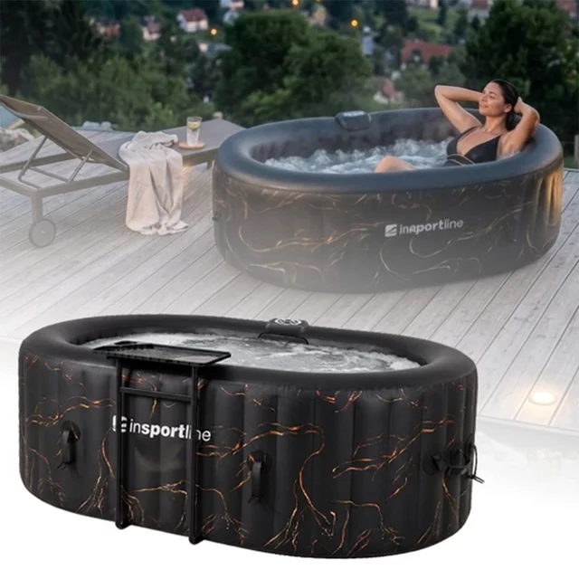 Basen pompowany / jacuzzi inSPORTline Voytano z hydromasażerm ∙ dla 2 osób ∙ 100 dysz hydromasażu ∙ podgrzewanie do 40°C ∙ filtr 1400 l/h - Czarno-złoty - Czarno-złoty