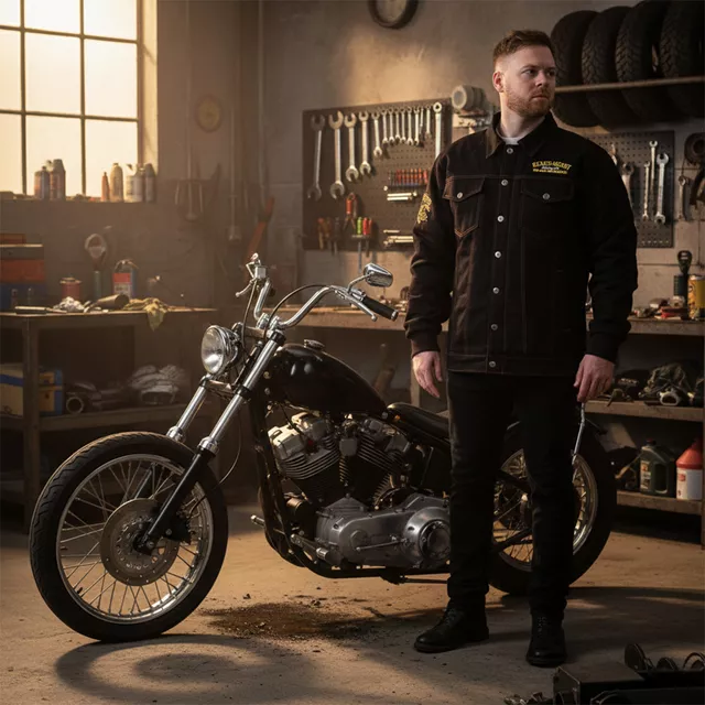 Kurtka motocyklowa W-TEC Black Heart Reeftor ∙ jeansowa ∙ kieszenie na ochraniacze pleców ∙ odpinany kaptur ∙ podszewka ∙ dresowe rękawy - Czarny