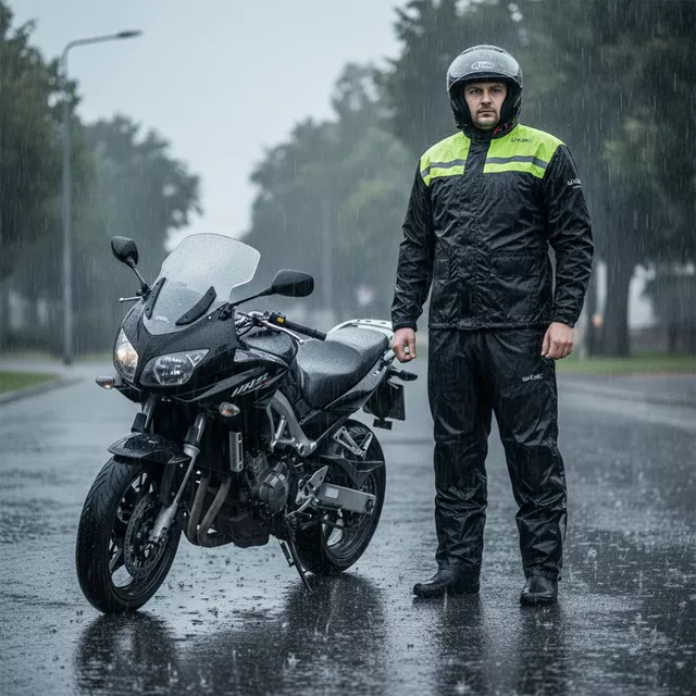 Spodnie motocyklowe przeciwdeszczowe W-TEC Nowet ∙ wodoodporne ∙ odblaski Visionight ∙ wzmocnione pośladki ∙ regulacja nogawek ∙ antypoślizgowe gumki - Czarny