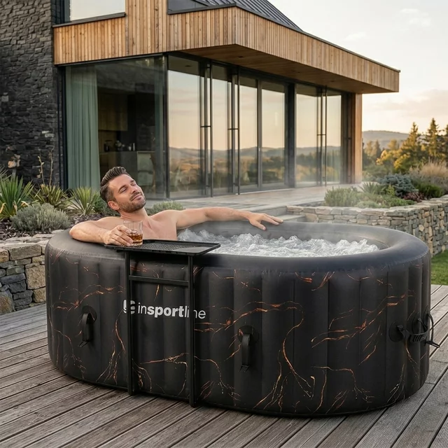 Basen pompowany / jacuzzi inSPORTline Voytano z hydromasażerm ∙ dla 2 osób ∙ 100 dysz hydromasażu ∙ podgrzewanie do 40°C ∙ filtr 1400 l/h - Czarno-złoty