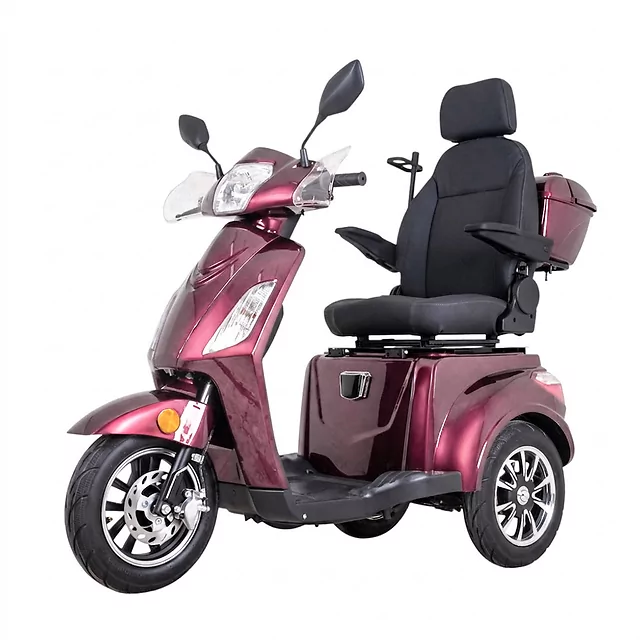 Trójkołowy wózek elektryczny inSPORTline Zorica Deluxe ∙ hamulec elektromagnetyczny ∙ 3 tryby prędkości ∙ zasięg 45 km - Bordowy