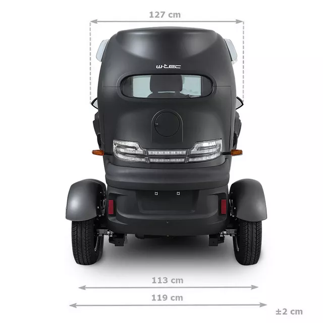 Elektryczny skuter zabudowany W-TEC Tukago ∙ trójkołowy ∙ mikropojazd ∙ 45 km/h ∙ zasięg 50 km ∙ nośność 240 kg ∙ kamera cofania ∙ ogrzewanie - Czarny
