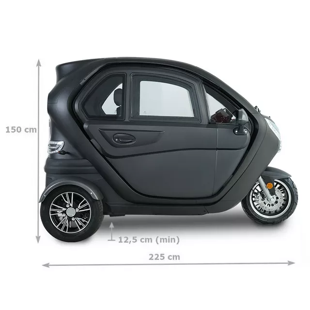 Elektryczny skuter zabudowany W-TEC Tukago ∙ trójkołowy ∙ mikropojazd ∙ 45 km/h ∙ zasięg 50 km ∙ nośność 240 kg ∙ kamera cofania ∙ ogrzewanie - Czarny