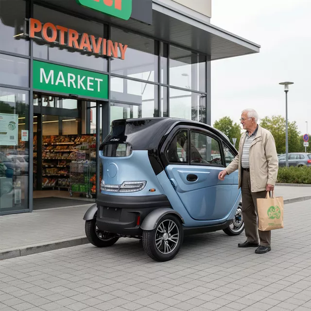 Elektryczny skuter zabudowany W-TEC Tukago ∙ trójkołowy ∙ mikropojazd ∙ 45 km/h ∙ zasięg 50 km ∙ nośność 240 kg ∙ kamera cofania ∙ ogrzewanie - Czarny