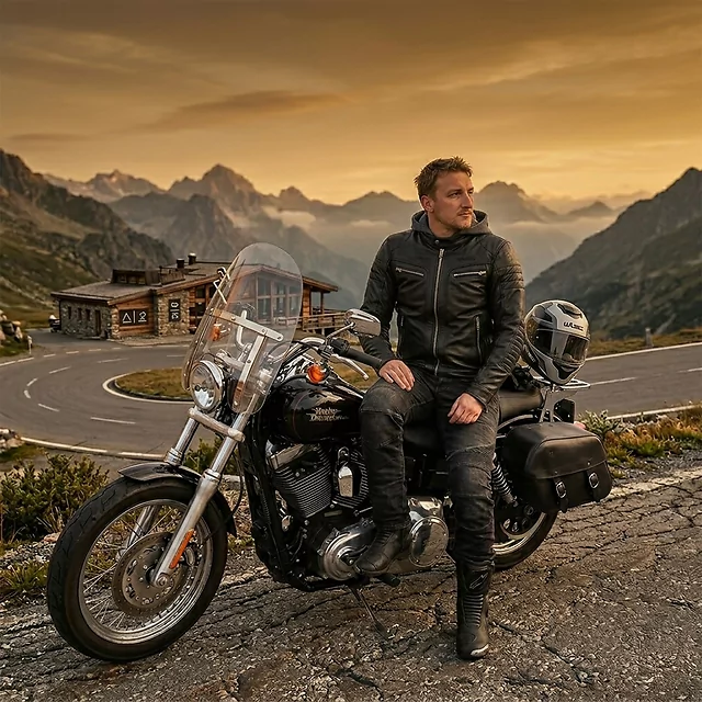 Skórzana kurtka motocyklowa W-TEC Murayo ∙ protektory CE ∙ system wentylacji ∙ odpinany kaptur ∙ odpinana podpinka ocieplająca - Czarny