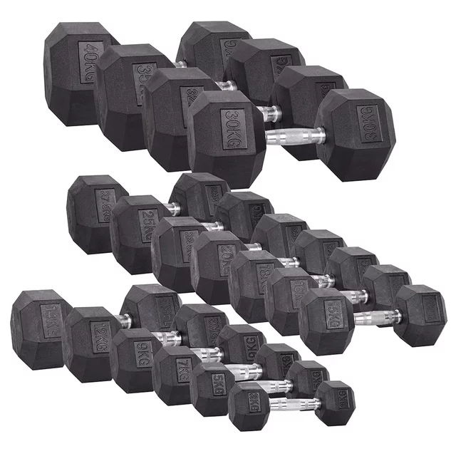Hantle sześciokątne inSPORTline Hexsteel 2-40 kg ∙ antypoślizgowe uchwyty ∙ gumowana powłoka