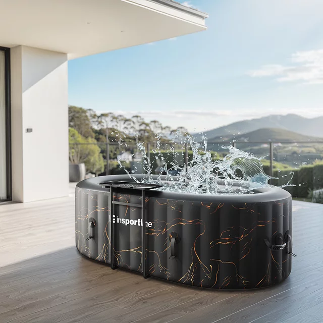 Basen pompowany / jacuzzi inSPORTline Voytano z hydromasażerm ∙ dla 2 osób ∙ 100 dysz hydromasażu ∙ podgrzewanie do 40°C ∙ filtr 1400 l/h - Czarno-złoty