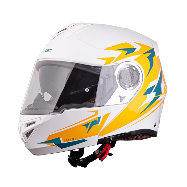 Kask motocyklowy szczękowy z blendą W-TEC Vexamo PI Graphic z Pinlockiem - Biała Grafika