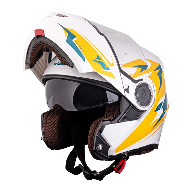 Kask motocyklowy szczękowy z blendą W-TEC Vexamo PI Graphic z Pinlockiem - Biała Grafika