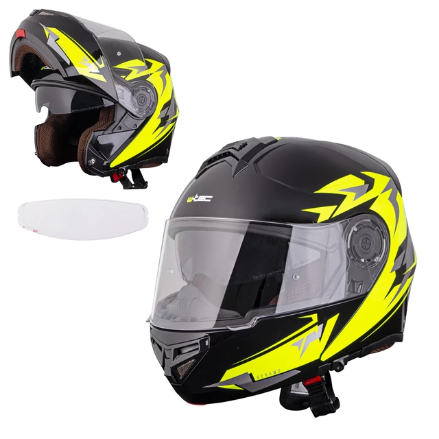 Kask motocyklowy szczękowy z blendą W-TEC Vexamo PI Graphic z Pinlockiem - Biała Grafika - Black Graphic