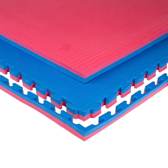 Mata puzzle fitness tatami na podłogę ochronna inSPORTline Malmeida 100x100x4 cm - czerwono-niebieski, wzór słomkowy - czerwono-niebieski, wzór słomkowy