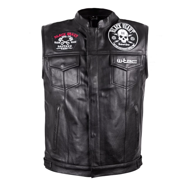 Skórzana kamizelka motocyklowa W-TEC Black Heart Rumbler - Czarny - Czarny