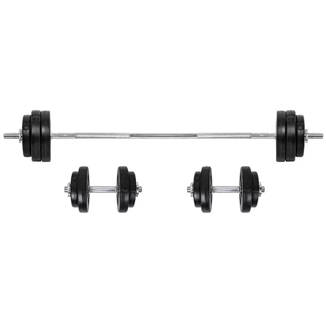 Zestaw: gryf prosty, 2 gryfy krótkie, obciążenie, zaciski inSPORTline BS08 3-50 kg
