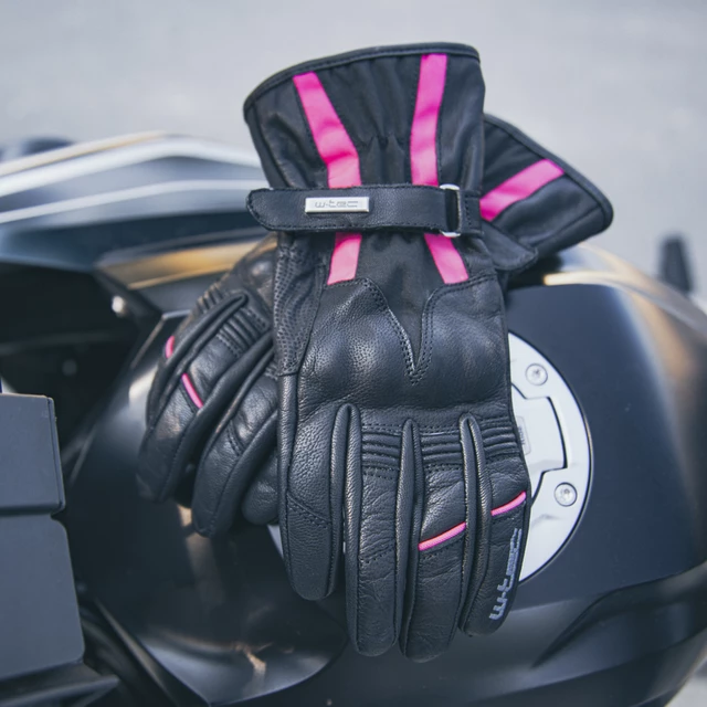 Damskie skórzane rękawice motocyklowe W-TEC Pocahonta - Czarno-różowy