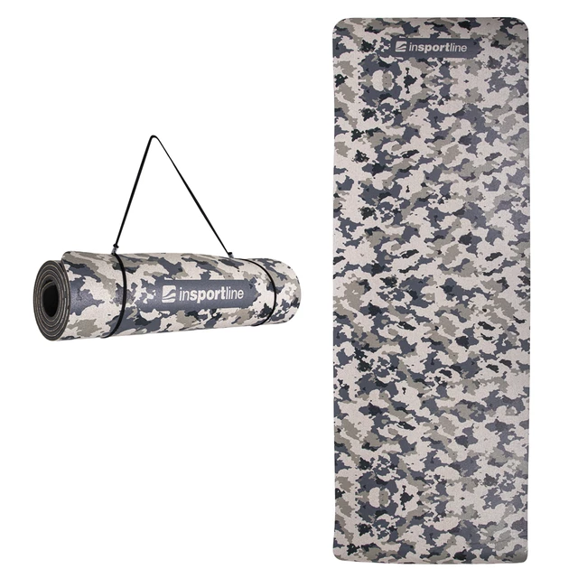 Mata do ćwiczeń fitness inSPORTline Camu 173x61x0,8 cm - Brązowy kamuflaż - Szary kamuflaż