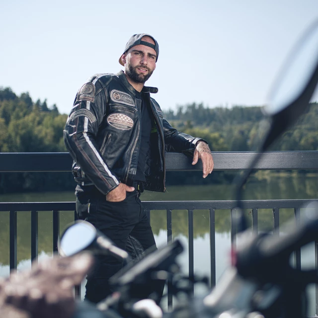 Męska skórzana kurtka motocyklowa W-TEC Sheawen Vintage - Czarny