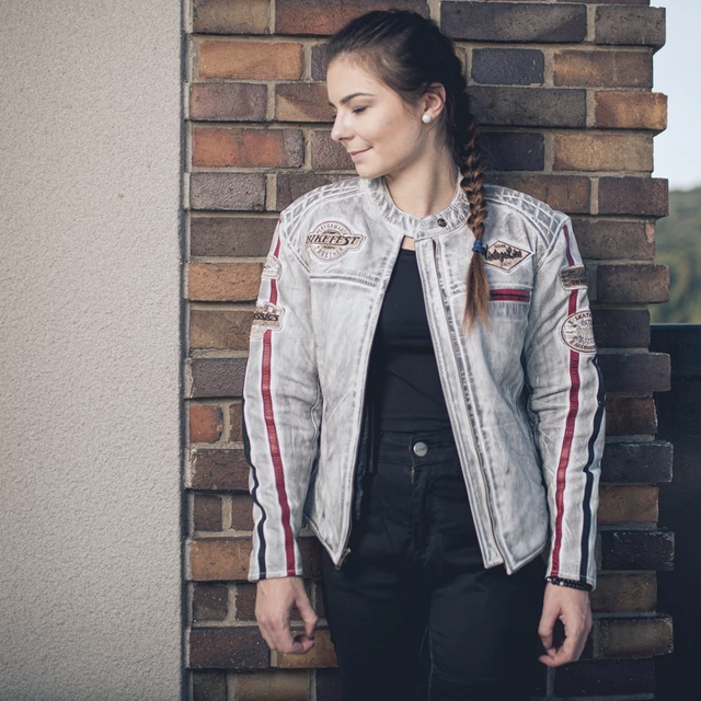 Damska skórzana kurtka motocyklowa W-TEC Sheawen Lady White - Biały