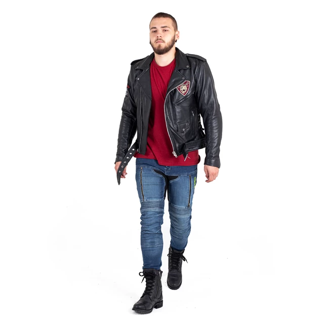 Skórzana kurtka motocyklowe W-TEC Black Heart Perfectis - OUTLET - Czarny