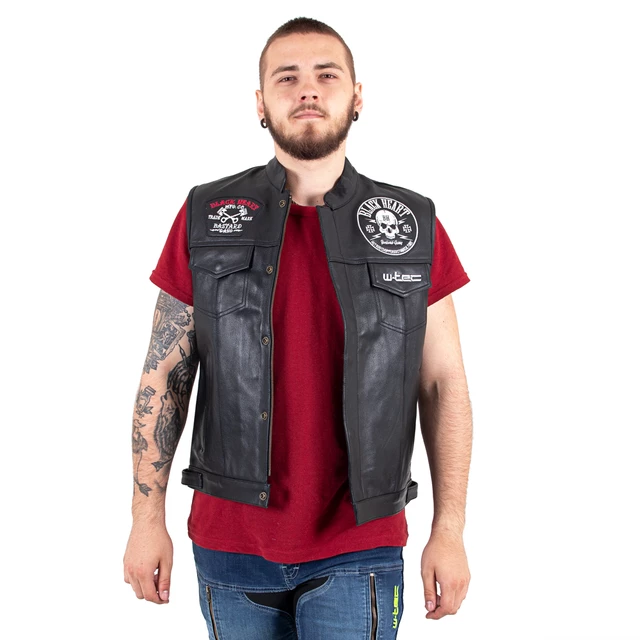 Skórzana kamizelka motocyklowa W-TEC Black Heart Rumbler - Czarny