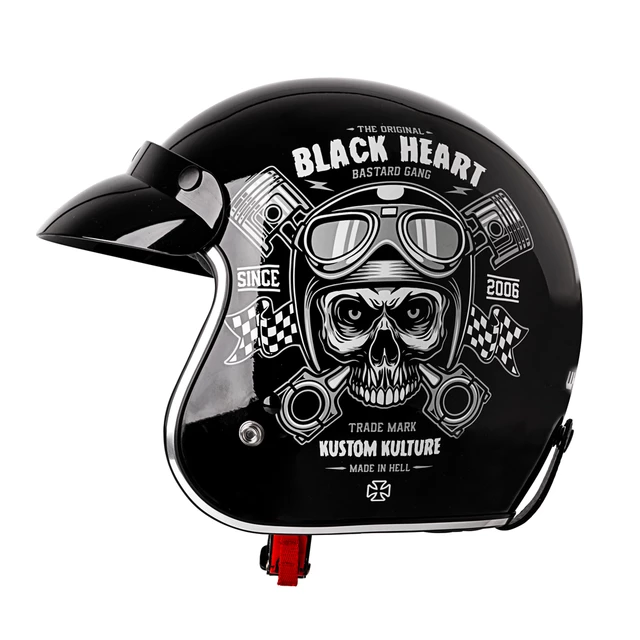 Kask motocyklowy otwarty chopper W-TEC Black Heart Kustom - Skull Horn, matowy czarny
