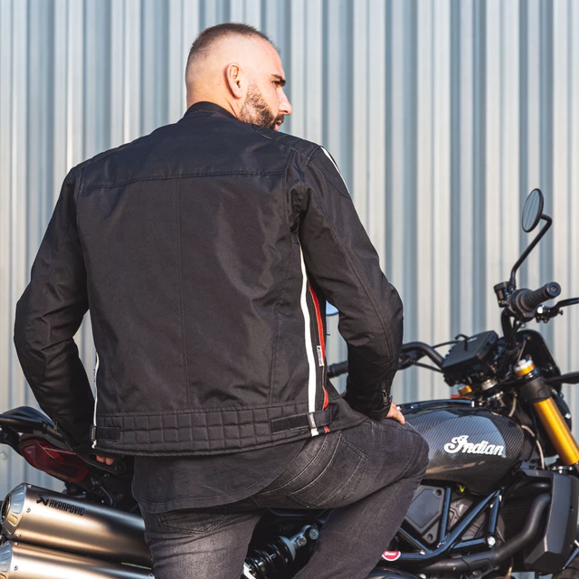 Męska kurtka motocyklowa W-TEC Jawo - czarny z czerwono-białym paskiem