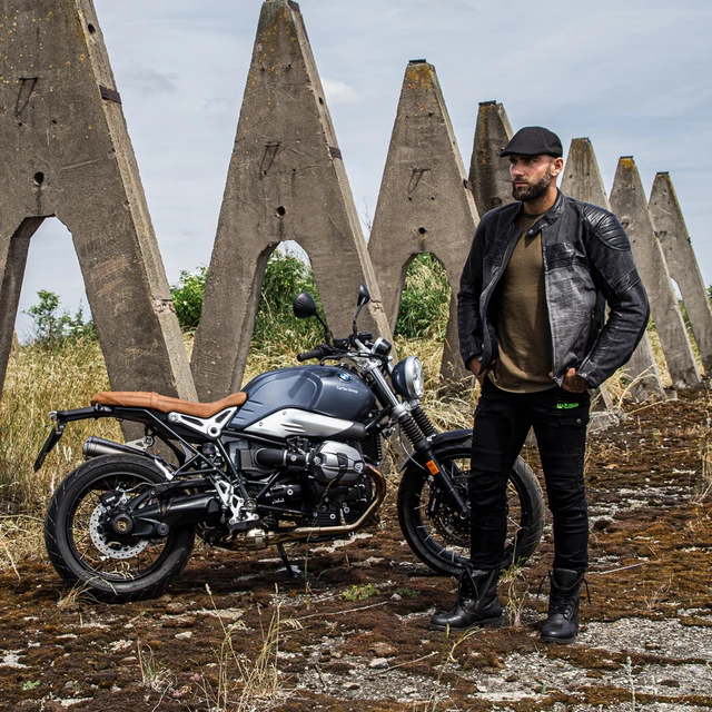 Skórzano-dżinsowa kurtka motocyklowa W-TEC Metalgy - Czarny