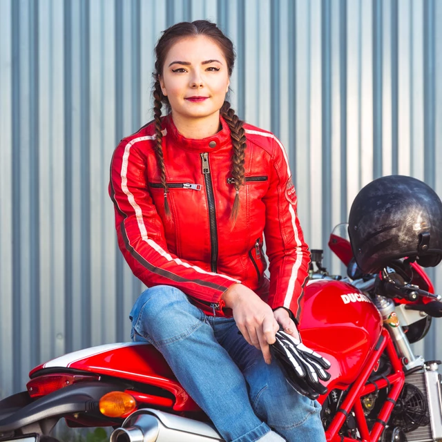Klasyczne rękawice motocyklowe W-TEC Classic - Jawa czarna z czerwono-białym paskiem