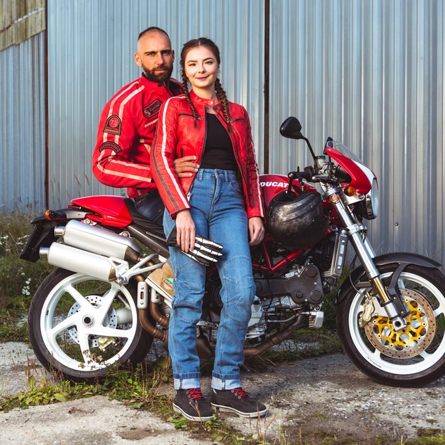 Klasyczne rękawice motocyklowe W-TEC Classic - Jawa czarna z czerwono-białym paskiem
