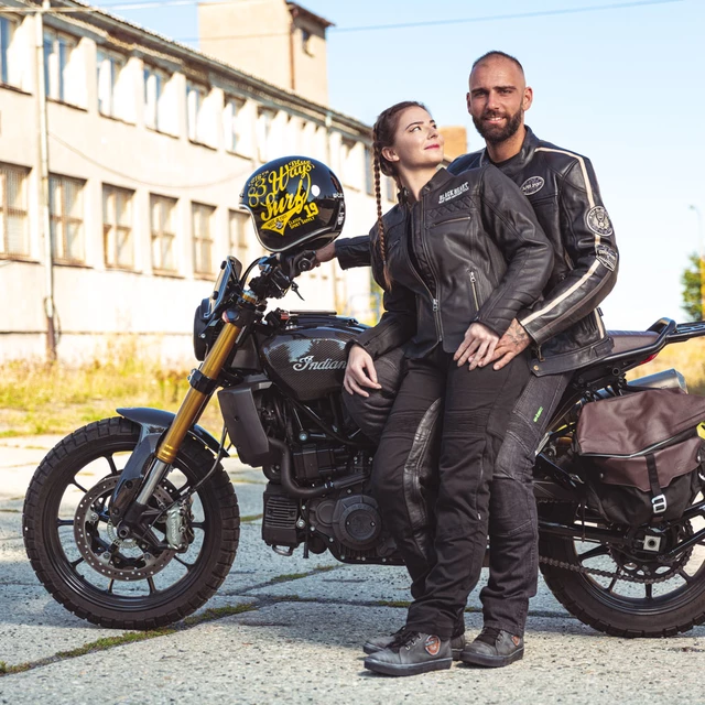 Męska skórzana kurtka motocyklowa W-TEC Makso - czarny z naszywkami
